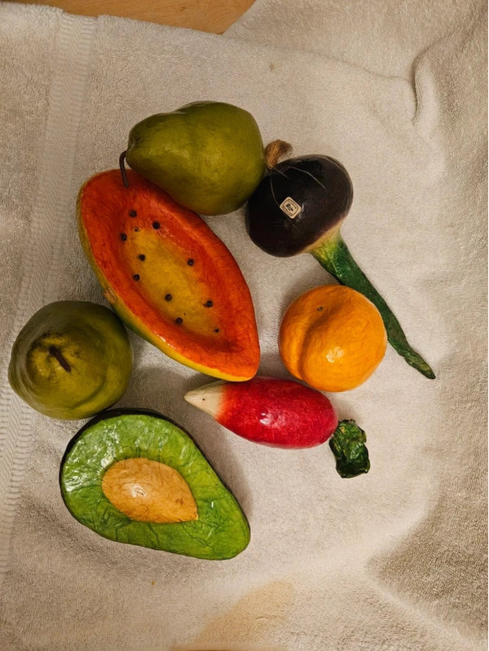 Vintage Mexican Papier Mache Fruit Vegetables Lot 7 Folk Art Hand Painted 8.5"